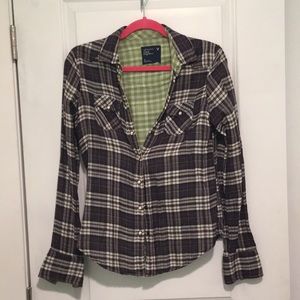 American eagle outfitters purple plaid pearl snap